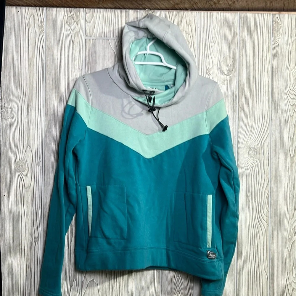 Caterpillar CAT Teal Workwear Drawstring Pullover Sweater Hoodie Size Medium